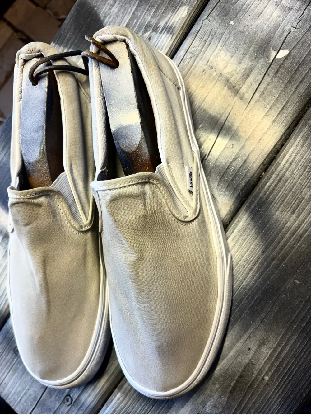 Vans slip on sneakers in cream & tan #skateboarding #slipons size Men 10